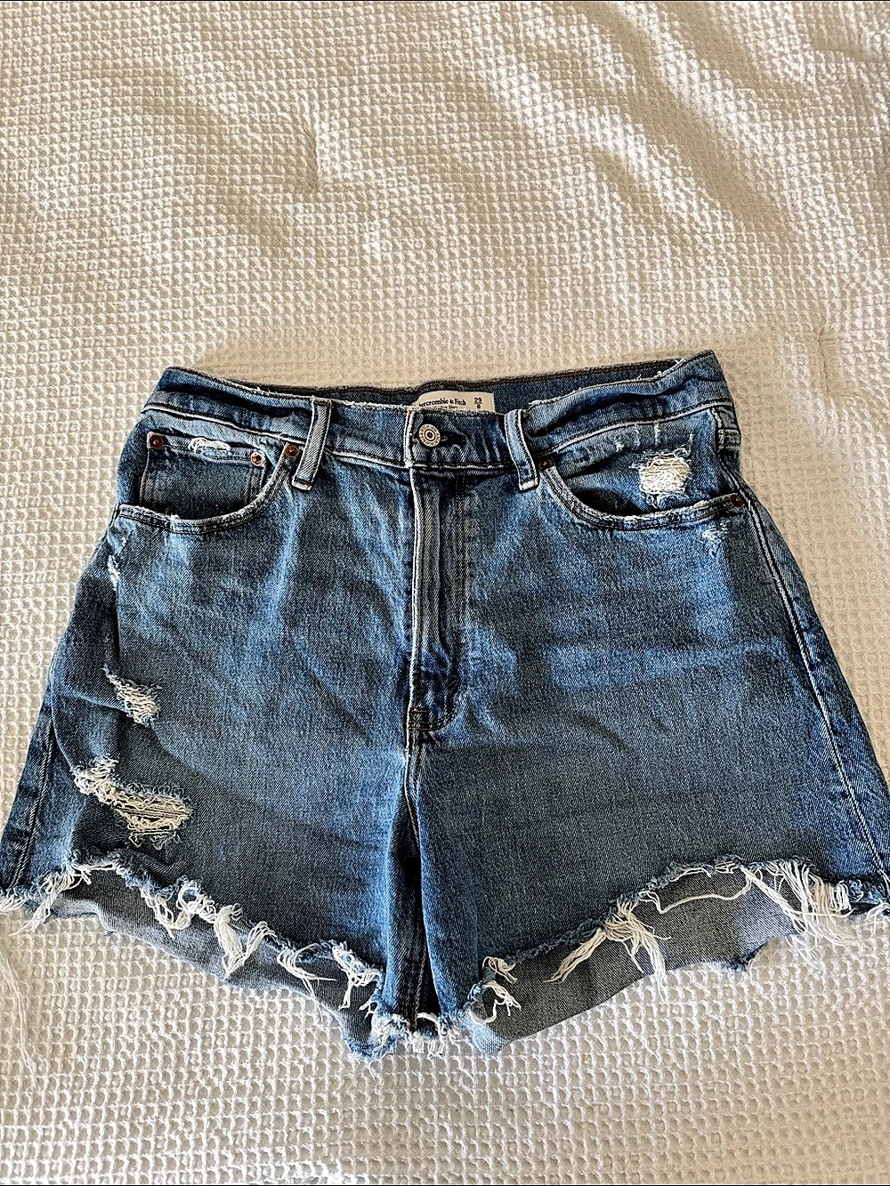 Abercrombie & Fitch The 4" Mom Short High Rise Distressed High Rise Jean Shorts